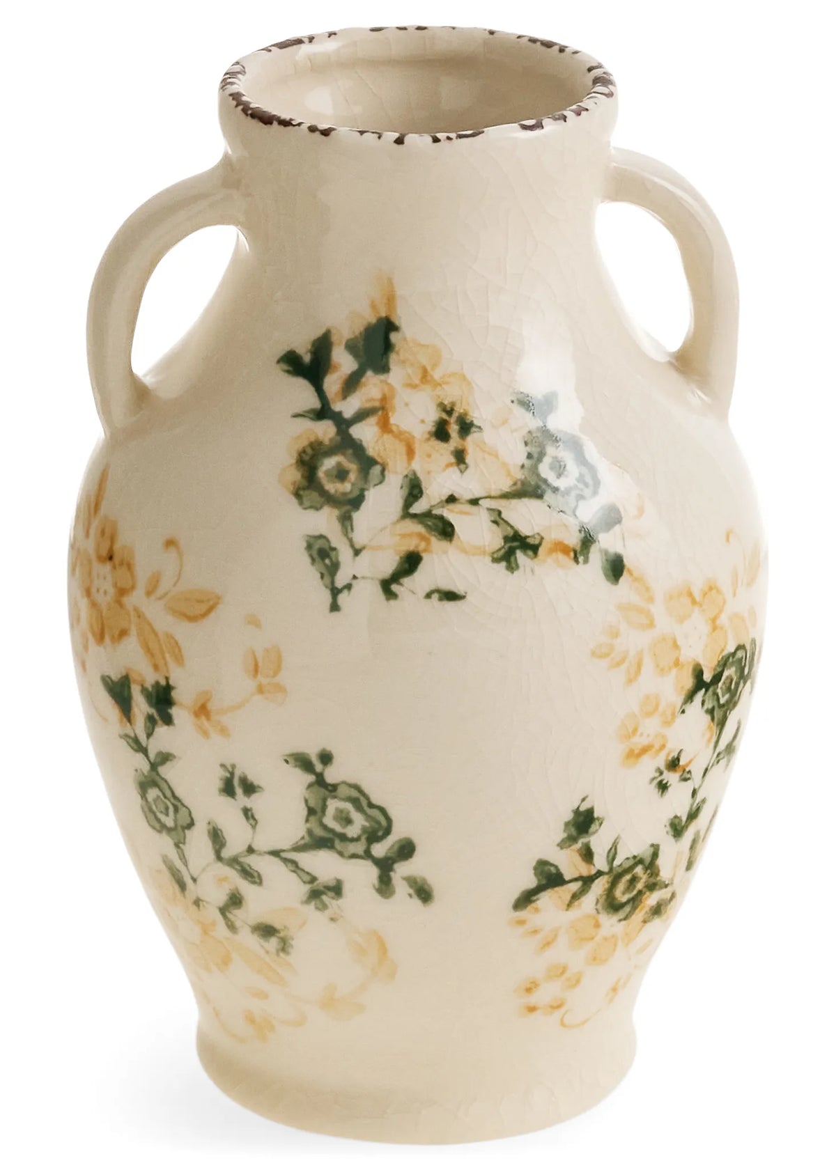 Vintage Green and White Floral Vase