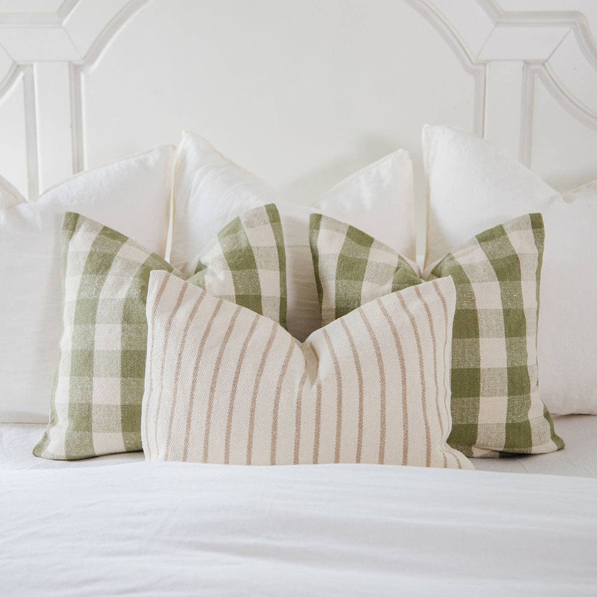 Woven Olive Green Gingham Pillow Cover