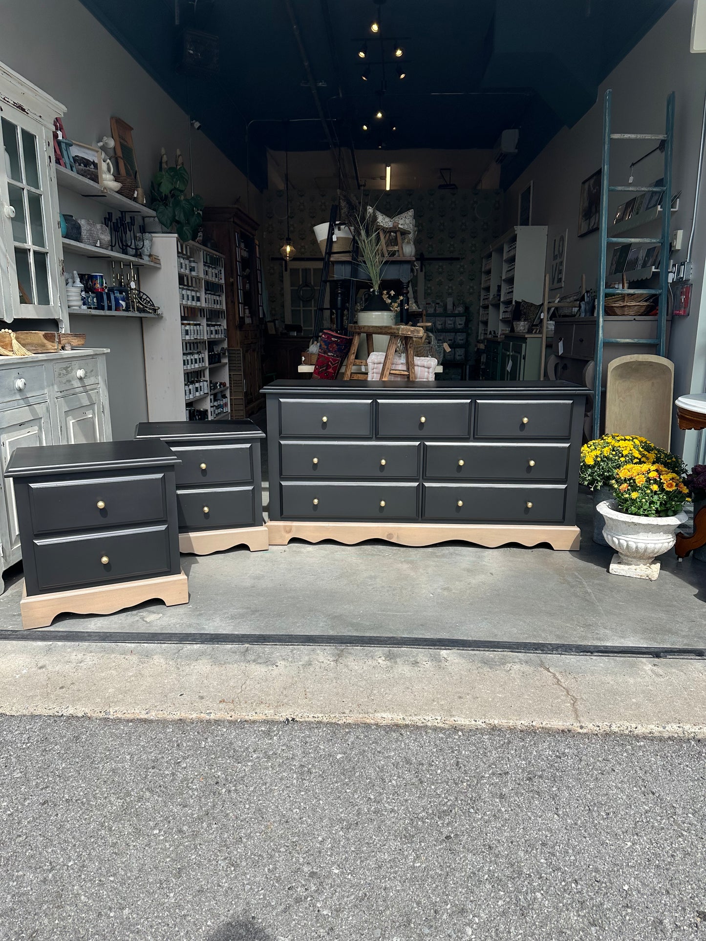 Lamp Black Pine Dresser and Nightstand Set
