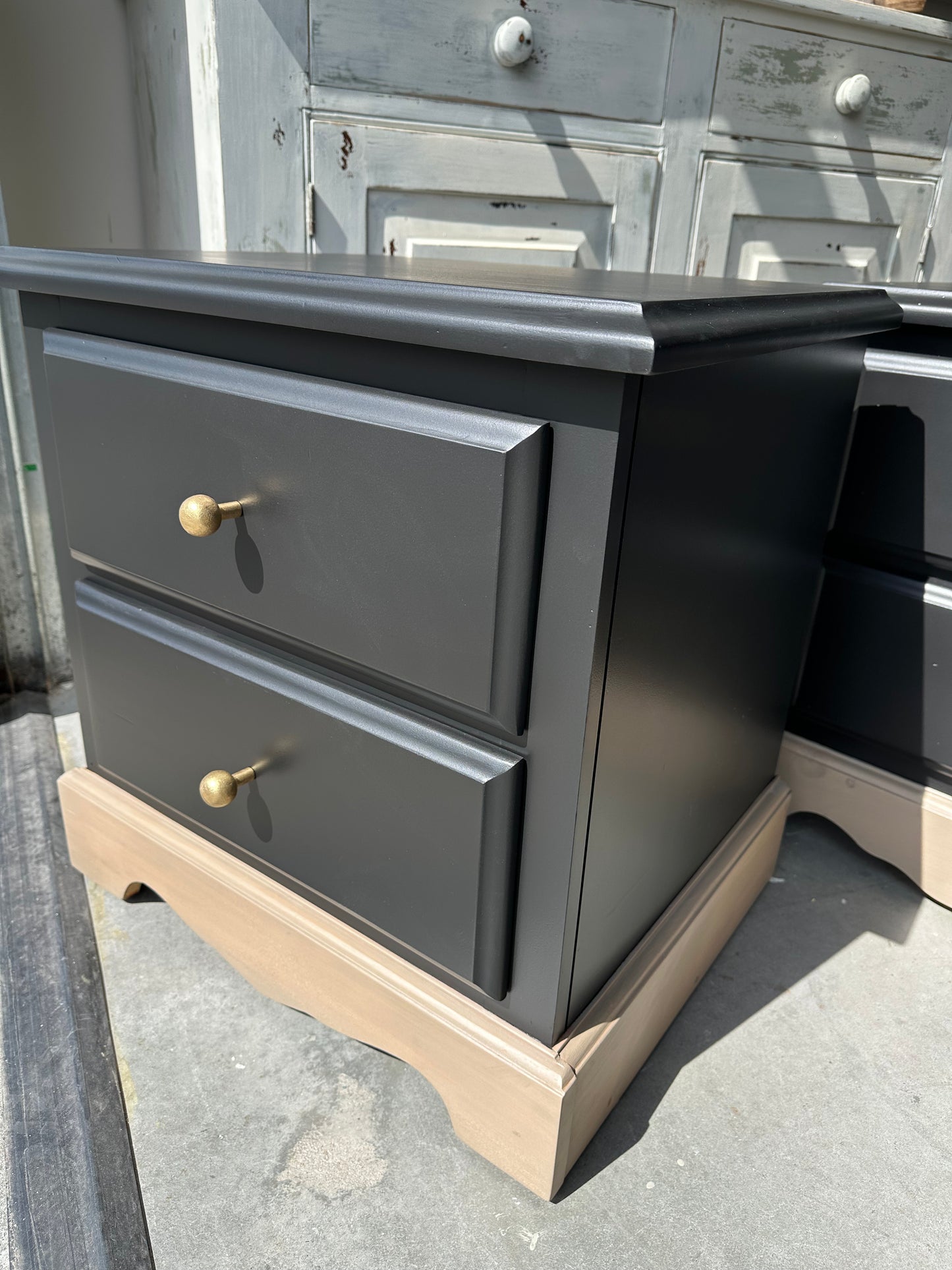 Lamp Black Pine Dresser and Nightstand Set