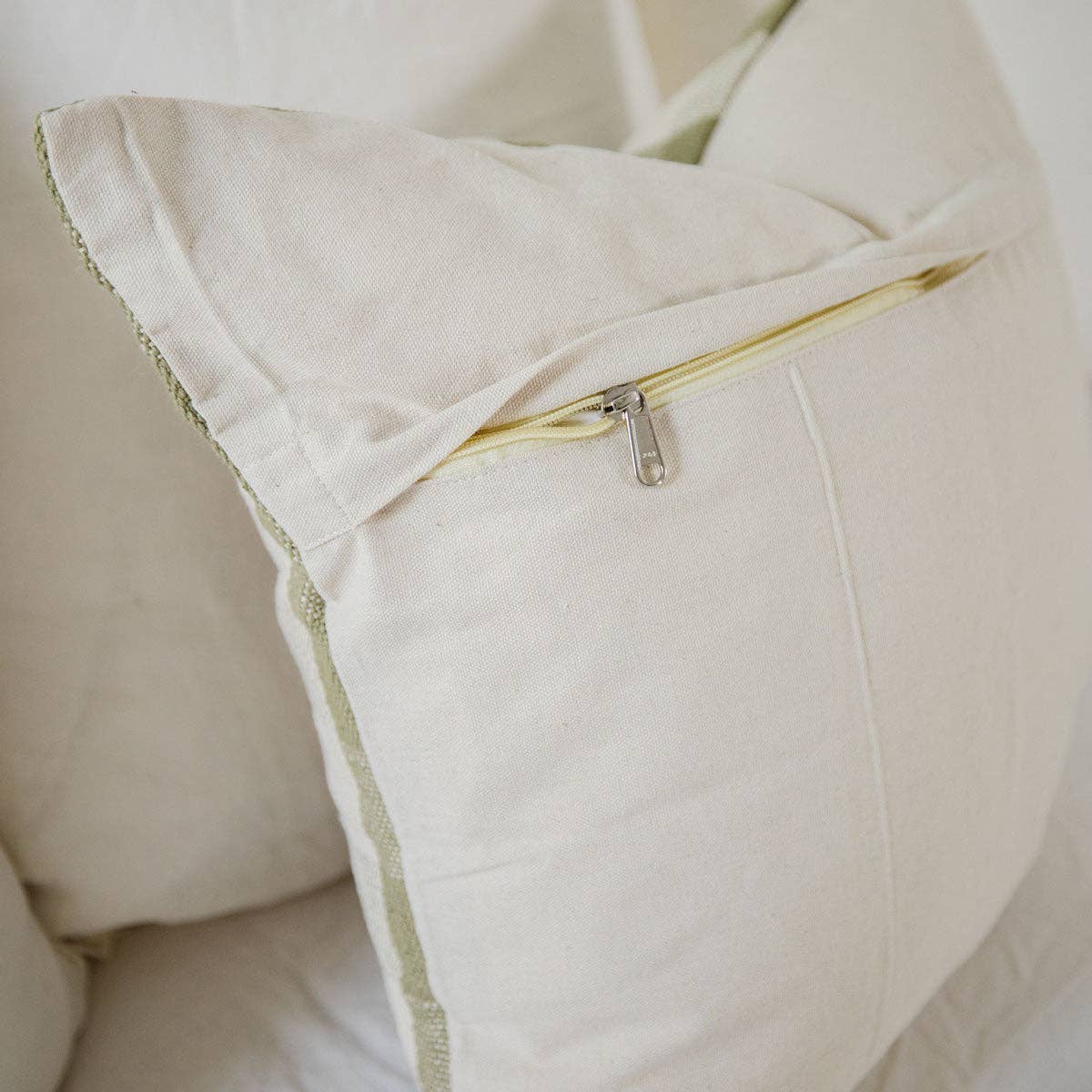 Woven Olive Green Gingham Pillow Cover