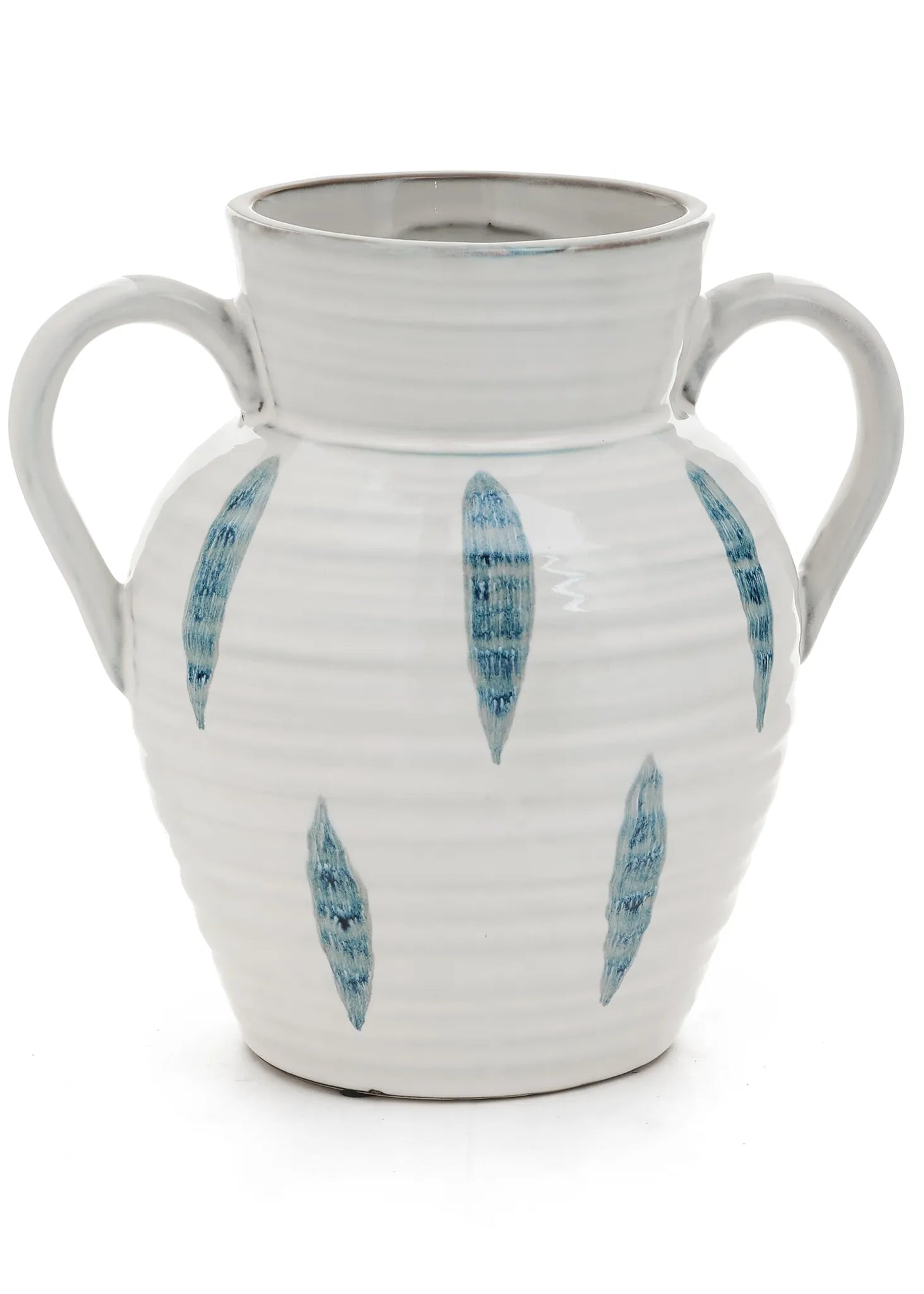 White and Blue Vase with Handles