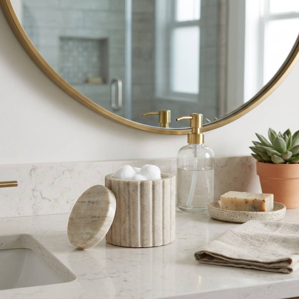 Beige Marble Ribbed Canister