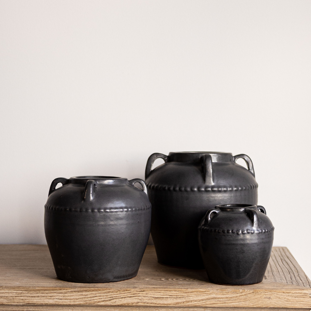 Dumont Grey Glazed Vase with Handles Small