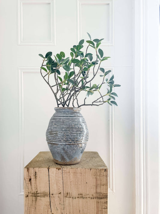 Ardea Vintage-Style Vase – Smoky Blue Crackle