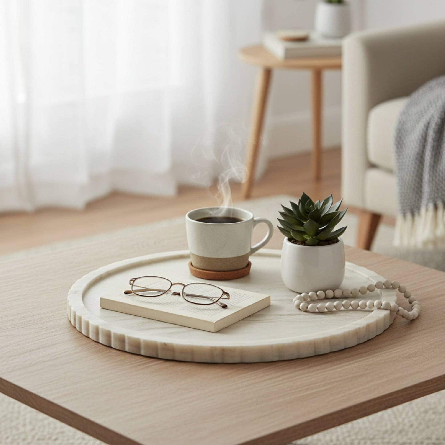 Ribbed Edge Marble Tray