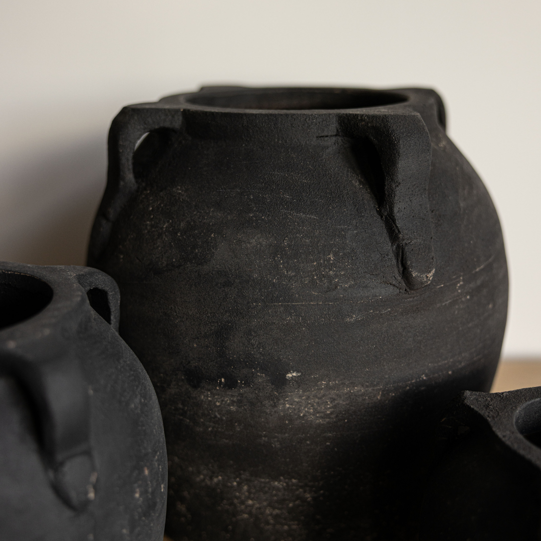 Noir Black Wash Vase with Handles Small