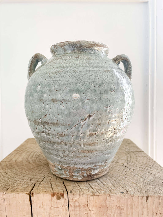 Calista Vintage-Style Vase – Dusty Blue with Handles