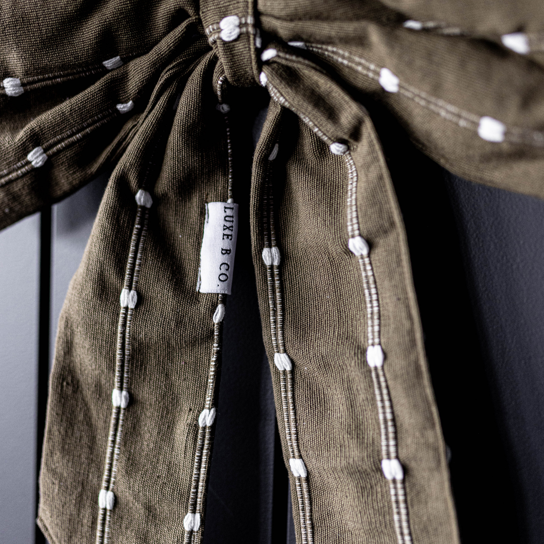 Bows Olive Green & White Dotted Stripe Fabric