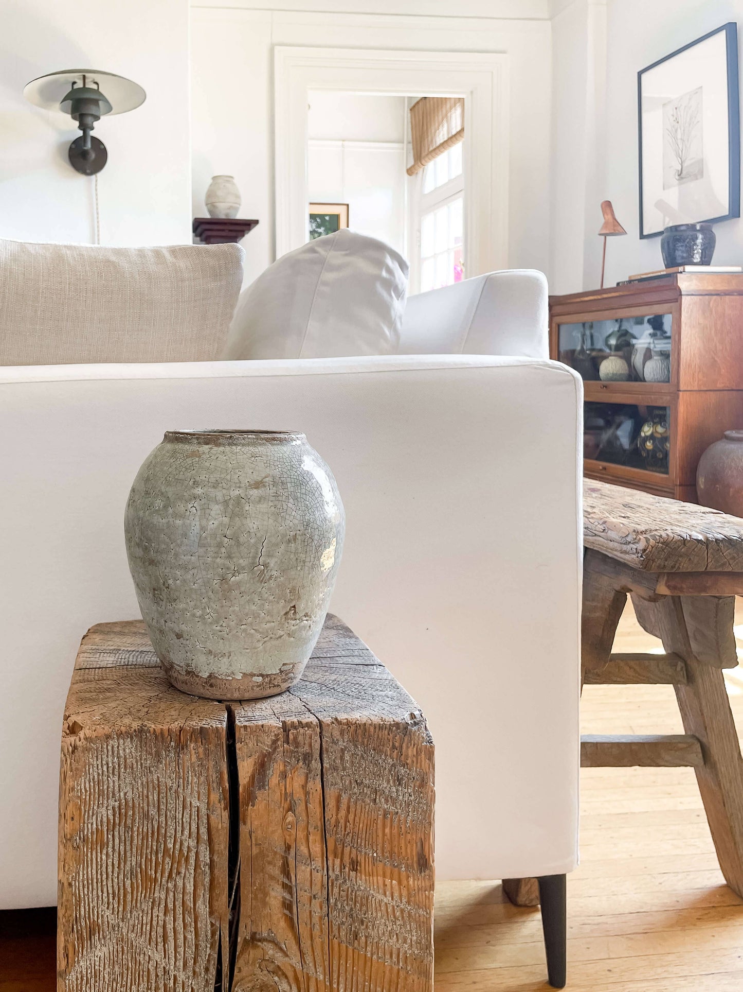 Luna Vintage-Style Tall Vase – Soft Blue Glaze