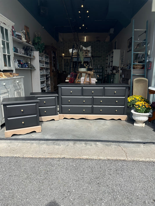 Lamp Black Pine Dresser and Nightstand Set