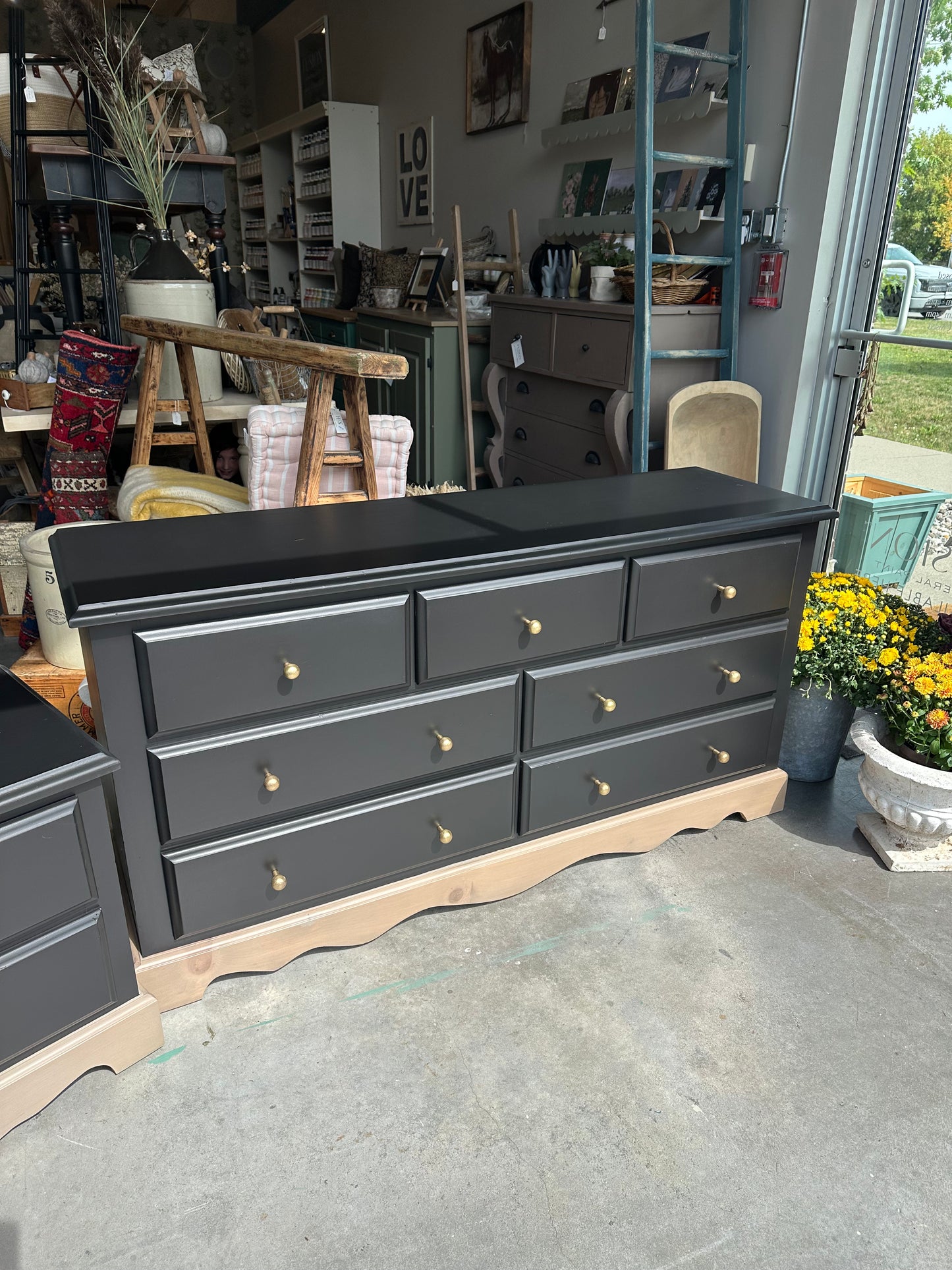 Lamp Black Pine Dresser and Nightstand Set