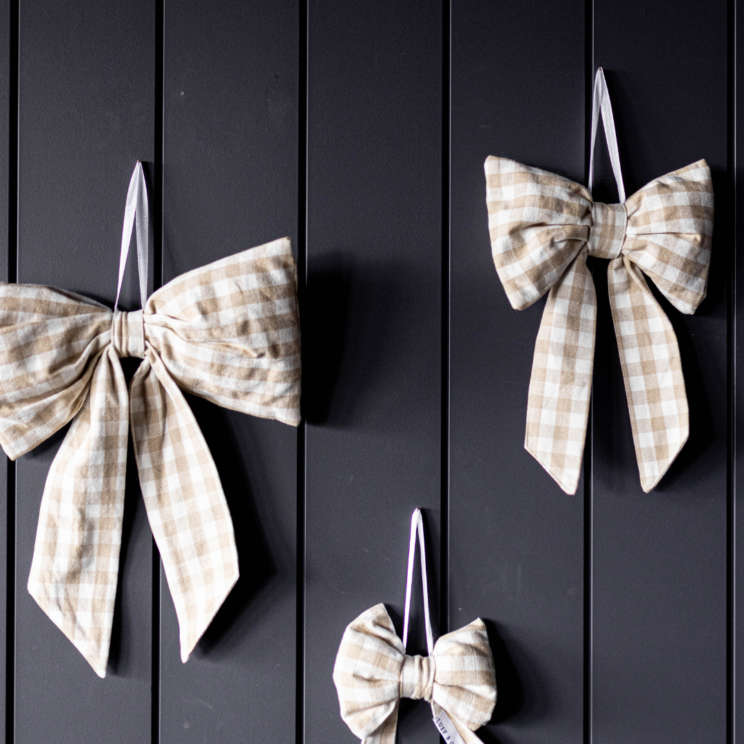 Bows Beige & White Gingham Fabric