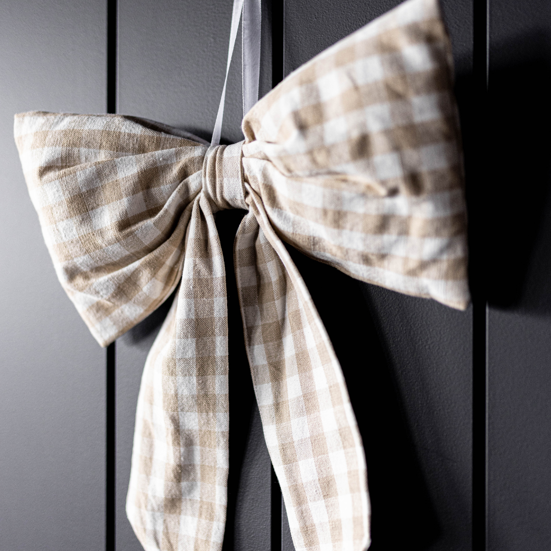 Bows Beige & White Gingham Fabric
