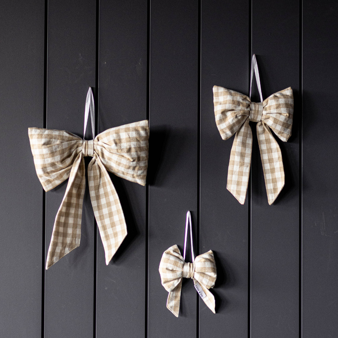 Bows Beige & White Gingham Fabric