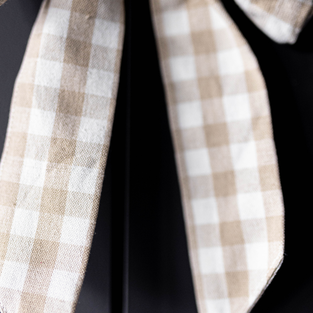 Bows Beige & White Gingham Fabric