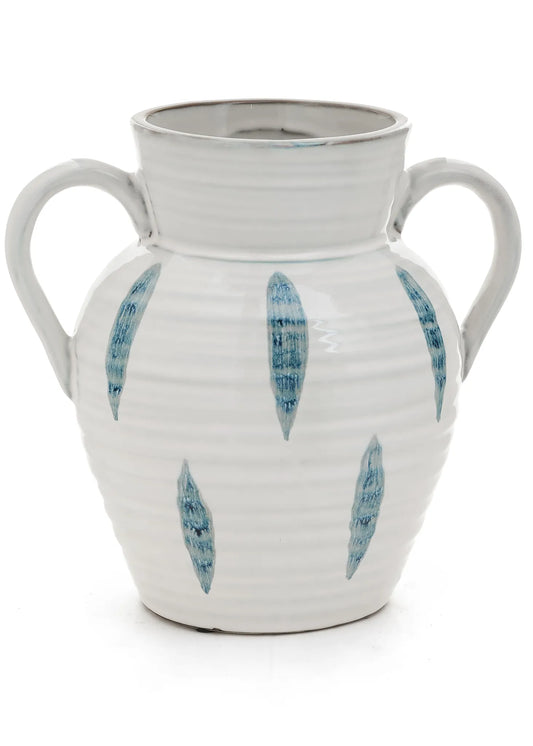 White and Blue Vase with Handles